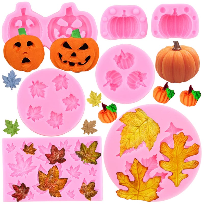 MIYAHOUSE Pumpkin Maple Leaves Fondant Mold Mini 3D Pumpkin Maple Leaves Mold For Cake Decoration Cupcake Topper Candy Chocolate Gum Paste Set Of 6 - Image 1