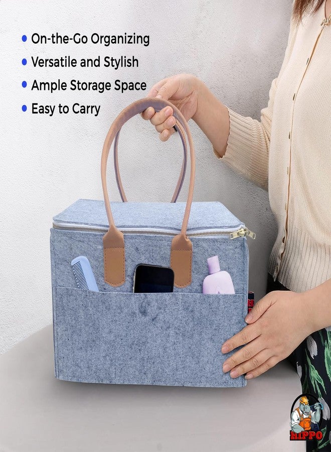 HIPPO Cute Diaper Caddy Bag With Lid Protection For Smart Mothers For Baby Products, Baby Diaper Caddy Organizers Baby Wipes Felt Storage, Nursery, Foldable And Portable (Light-Grey, Large) - Image 5