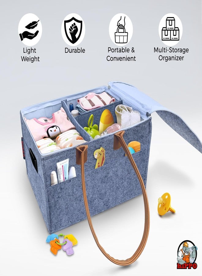 HIPPO Cute Diaper Caddy Bag With Lid Protection For Smart Mothers For Baby Products, Baby Diaper Caddy Organizers Baby Wipes Felt Storage, Nursery, Foldable And Portable (Light-Grey, Large) - Image 1