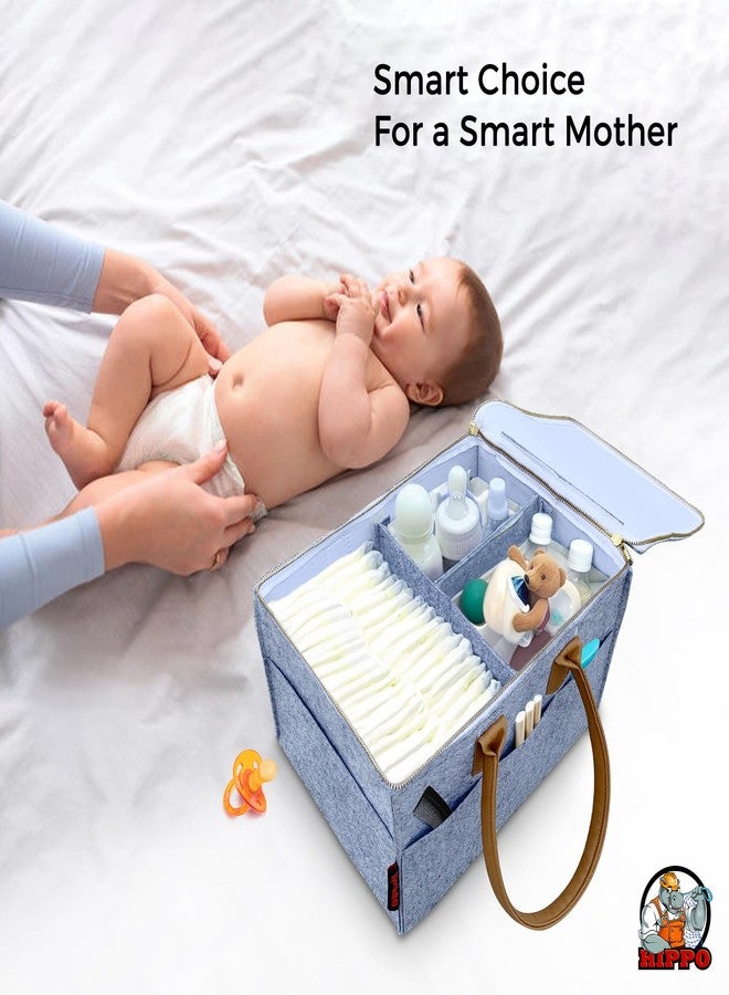 HIPPO Cute Diaper Caddy Bag With Lid Protection For Smart Mothers For Baby Products, Baby Diaper Caddy Organizers Baby Wipes Felt Storage, Nursery, Foldable And Portable (Light-Grey, Large) - Image 4