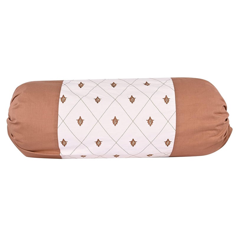 DECOBASKET DECOBASKET Bolster Cover with Embrodery 100 Cotton Soft 200TC Fabric Pack of 02 Brown - Image 1