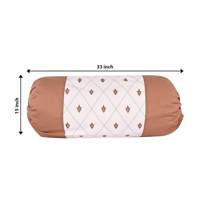 DECOBASKET DECOBASKET Bolster Cover with Embrodery 100 Cotton Soft 200TC Fabric Pack of 02 Brown - Image 4