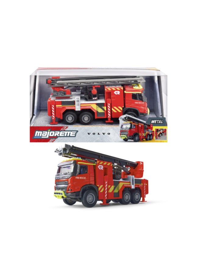 Majorette Volvo FMX Truck Fire Engine, 19 cm Officially Licensed Volvo & Rosenbauer Fire Truck, Diecast Rescue Vehicle with Extendable Ladder, Metal Cab and Freewheel, Ages 3+ - Image 1