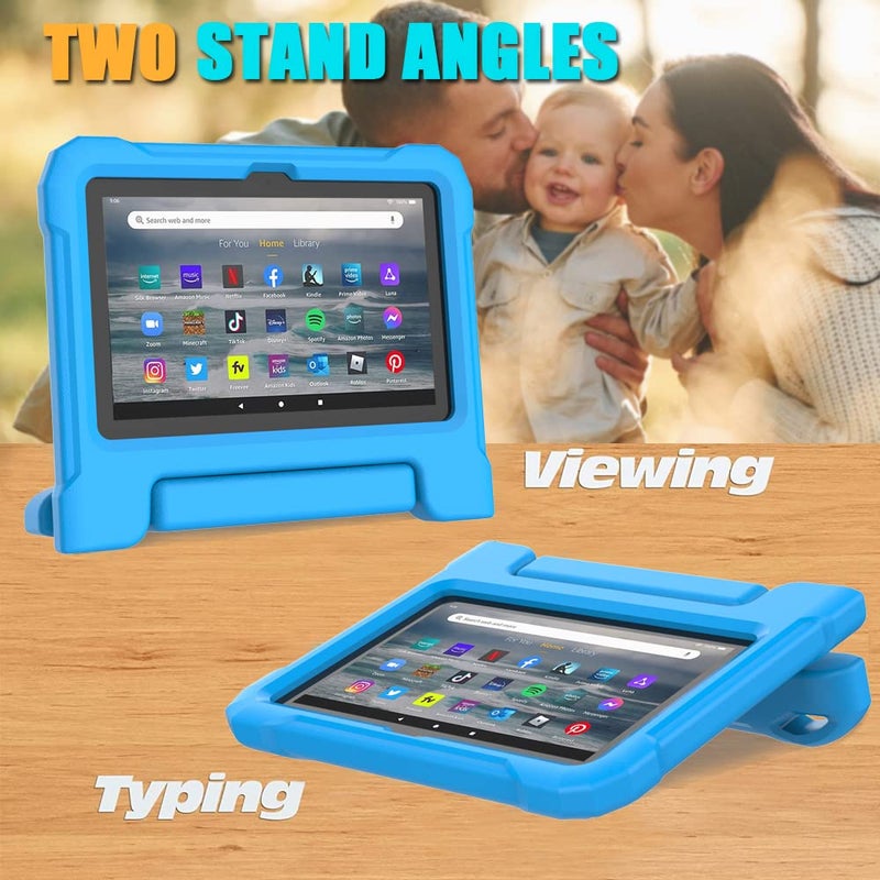 Lainergie Amazon Fire 7 Tablet Case for Kids(12th Generation, 2022 Release), Lainergie Lightweight Shockproof Kids Friendly Fire 7 Kids Tablet Cover with Handle Stand Incompatible iPad Samsung Lenove, Blue - Image 4