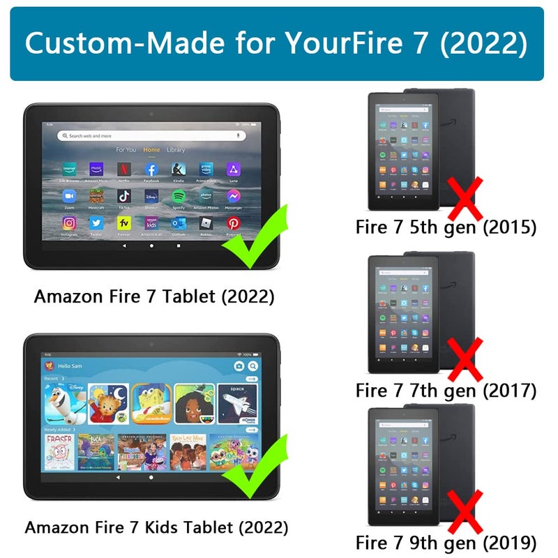 Lainergie Amazon Fire 7 Tablet Case for Kids(12th Generation, 2022 Release), Lainergie Lightweight Shockproof Kids Friendly Fire 7 Kids Tablet Cover with Handle Stand Incompatible iPad Samsung Lenove, Blue - Image 2