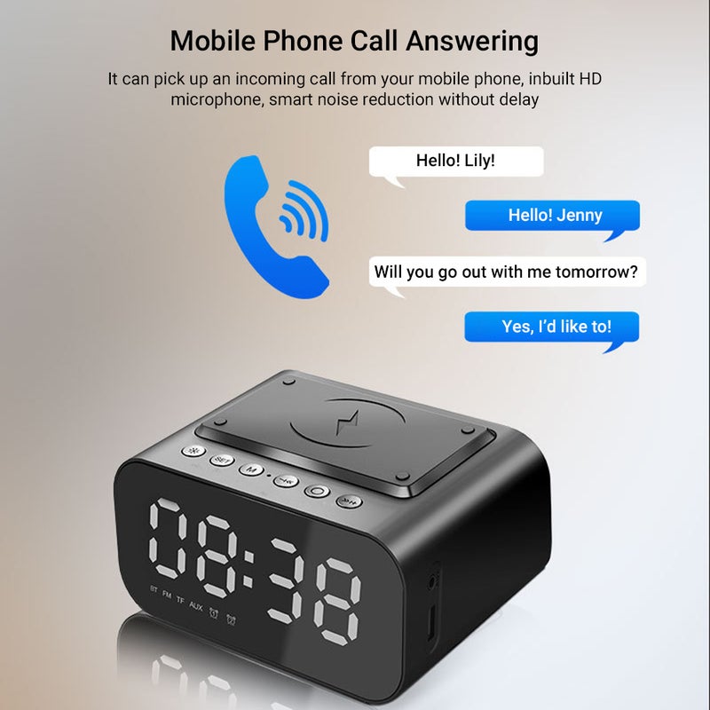 BT Speaker LED Digital Clock Multifunctional Sound Box Wireless Charger Desk Clock FM Radio Wireless Charging Device Alarm Clock for Home Office Dormitory - Image 5