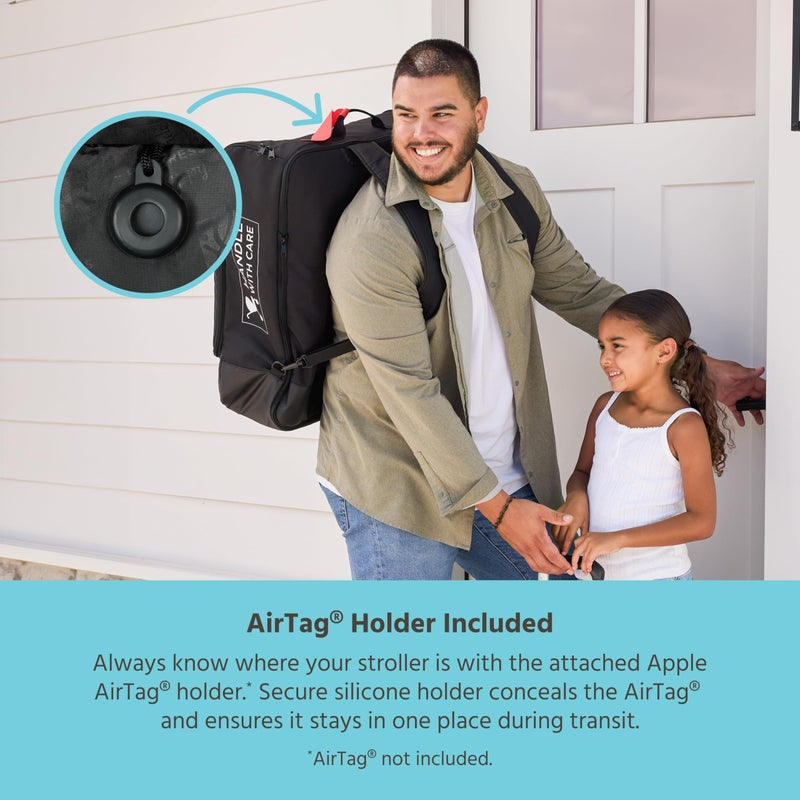 J.L. Childress Padded Compact Travel Stroller Bag for Airplane - Fits Most Compact-Fold Single Baby Strollers, AirTag Compatible, Black, Expands from 21"W x 23"H x 7"D to 21"W x 23"H x 11"D - Image 4