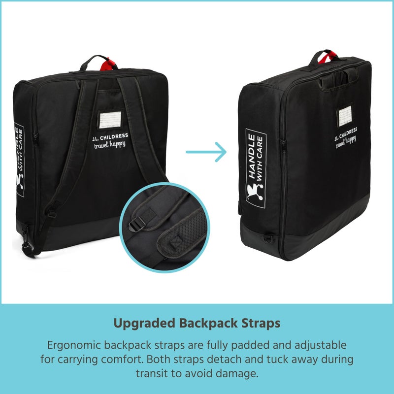 J.L. Childress Padded Compact Travel Stroller Bag for Airplane - Fits Most Compact-Fold Single Baby Strollers, AirTag Compatible, Black, Expands from 21"W x 23"H x 7"D to 21"W x 23"H x 11"D - Image 5