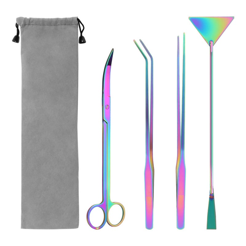 Catcan 4 in 1 Quarium Aquascape Tools Kits AntiRust Stainless Steel Aquatic Plant Aquascaping Tweezers Scissors Spatula for Aquarium Tank Cleaning Fish Tank Aquascape Tools Sets - Image 2
