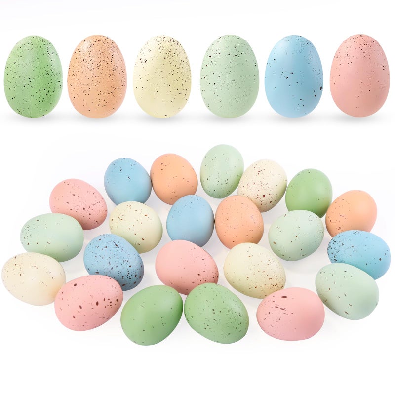 Celltestria 24 Pcs 2.4 inch Easter Speckled Eggs Pastel Plastic Speckled Eggs Decorative Easter Eggs Artificial Eggs for Basket Fillers Spring Party Favors Wreath Decor Craft Projects - Image 1