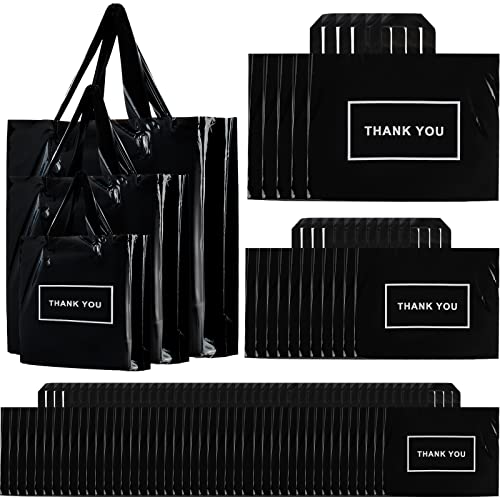 Teling 200 Pcs Thank You Plastic Bags Bulk Thank You Merchandise Bags for Wedding Business, 9 x 12'', 12 x 15'', 15 x 18''(Black) - Image 1
