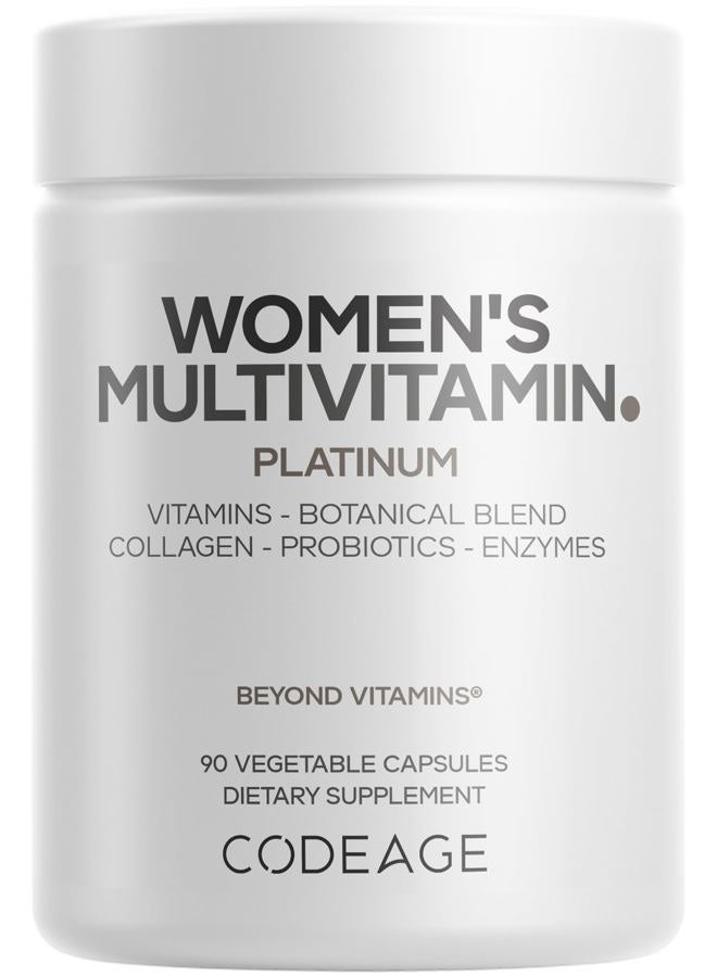 Codeage Women's Multivitamin Platinum - Vitamins A D3 K1 K2 B12 & Minerals, CoQ10, Skin, Hair & Nails Complex, Collagen, Botanicals, Probiotics, Fermented Greens, Lutein, Astaxanthin - 90 Capsules - Image 1
