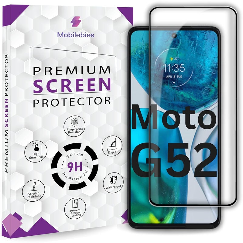 Mobilebies Premium Tempered Glass Screen Protector Guard For Motorola G52 (6.6 Inch, Pack of 1) | Edge to Edge Coverage With Easy to installation kit - Image 1