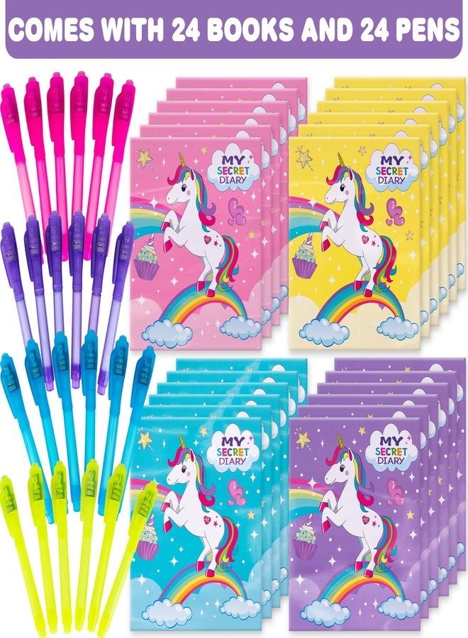 ArtCreativity Invisible Ink Pen & Notepad Kit - 24 Sets of Unicorn Party Favor Kits - 24 UV Light Pens and 24 Secret Diary Notebooks - Spy Pen Unicorn Birthday Party Supplies - Kids Stationery Sets - Image 2