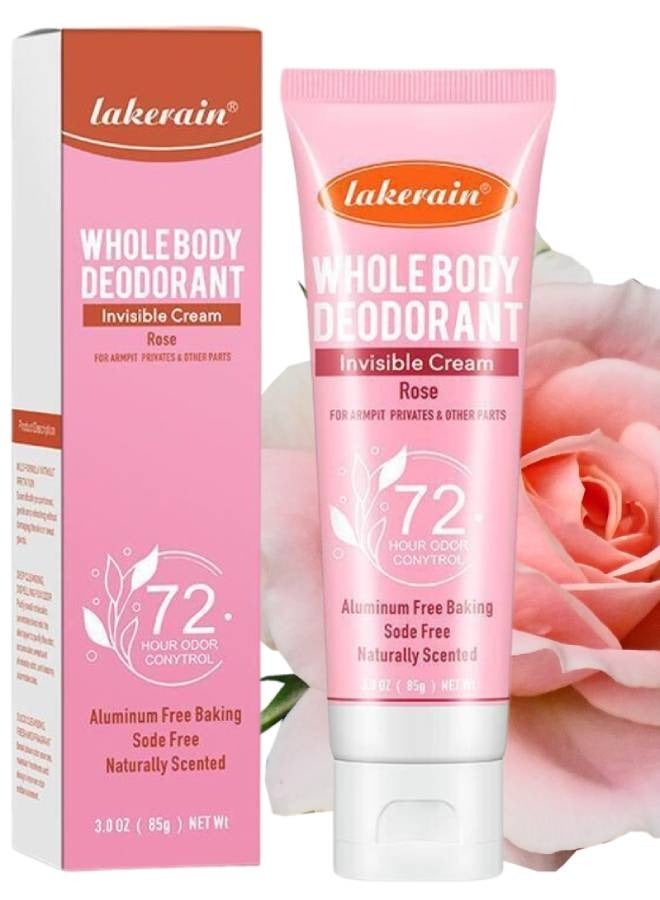 lakerain مزيل العرق لكامل الجسم بوزن 85 جرام، كريم مزيل لرائحة العرق تحت الإبط لمدة 72 ساعة، مضاد للتعرق، جل شفاف، خالٍ من صودا الخبز، كريم طبيعي للعناية بالبشرة - Image 1