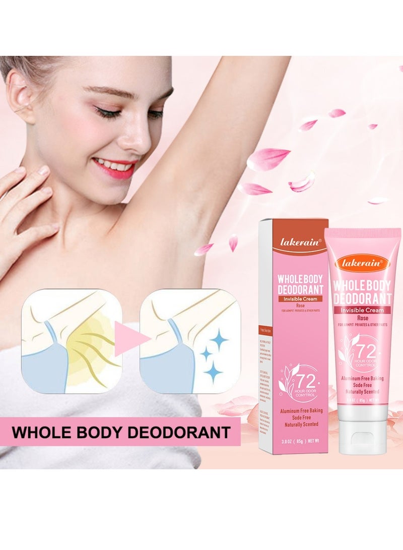 lakerain مزيل العرق لكامل الجسم بوزن 85 جرام، كريم مزيل لرائحة العرق تحت الإبط لمدة 72 ساعة، مضاد للتعرق، جل شفاف، خالٍ من صودا الخبز، كريم طبيعي للعناية بالبشرة - Image 3