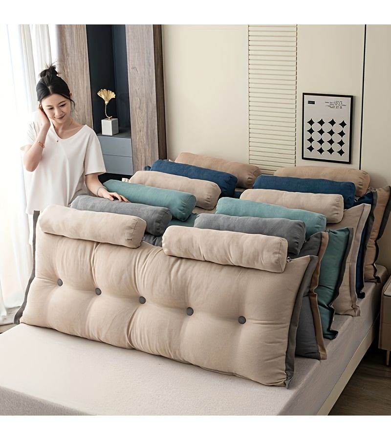 29.5 Inch Long Lumbar Support Cushion With Ruffle Design Universal Hill Series Backrest Cushion Soft Velvet Lace Trim Removable Washable Cover For Bedroom Living Room And Sofa Yellow - Image 2