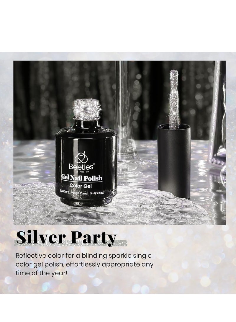 Beetles Reflective Gel Polish Color 15ml Nail Gel Silver Glitter Nail Gel Soak Off LED Nail Lamp Gel Polish Nail Art Manicure Salon DIY Home Diamond Gel 0.5Oz - Image 2
