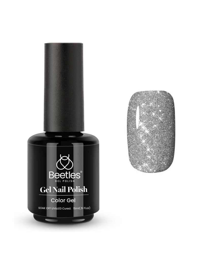 Beetles Reflective Gel Polish Color 15ml Nail Gel Silver Glitter Nail Gel Soak Off LED Nail Lamp Gel Polish Nail Art Manicure Salon DIY Home Diamond Gel 0.5Oz - Image 1