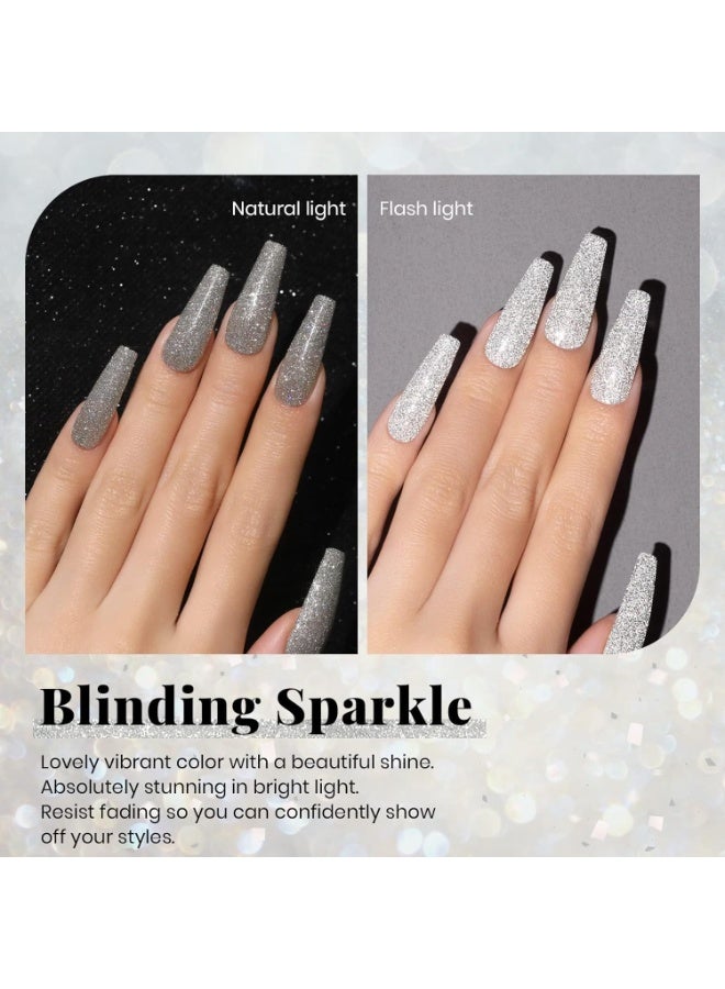 Beetles Reflective Gel Polish Color 15ml Nail Gel Silver Glitter Nail Gel Soak Off LED Nail Lamp Gel Polish Nail Art Manicure Salon DIY Home Diamond Gel 0.5Oz - Image 5