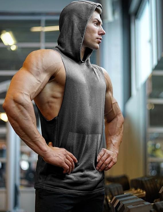 COOFANDY Mens Workout Hooded Tank Tops Bodybuilding Muscle Cut Off T Shirt Sleeveless Gym Lifting Hoodies 2 Pack - Image 3