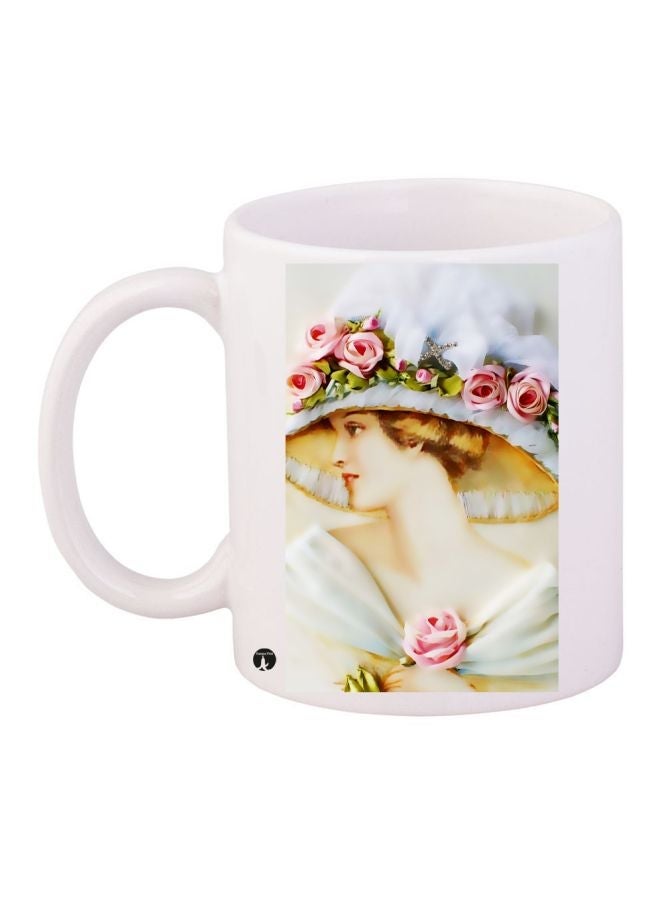 RYN Woman Printed Coffee Mug White/Yellow/Pink 11ounce