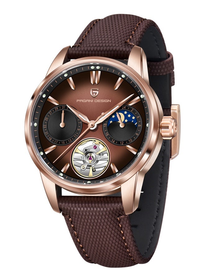 PAGANI DESIGN Automatic Men's Watch 41MM Leather Stainless Steel Business Wrist Watch for Men, Synthetic Sapphire Dial Glass,Gold Brown - Image 1