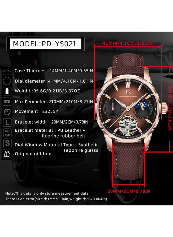 PAGANI DESIGN Automatic Men's Watch 41MM Leather Stainless Steel Business Wrist Watch for Men, Synthetic Sapphire Dial Glass,Gold Brown - Image 5