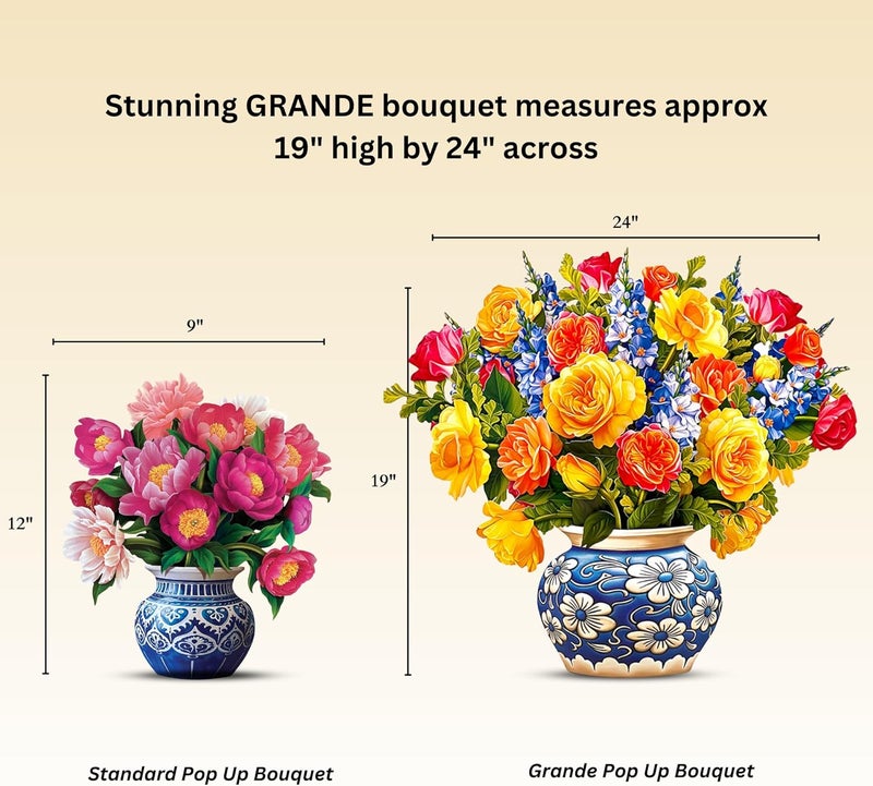 Freshcut Paper Pop Up Cards, Paper Flower Bouquet 3D Popup Greeting Cards with Note Card & Envelope, Birthday Card, Anniversary, Get Well Gifts, 18" Grande Sorbet Roses - Image 4