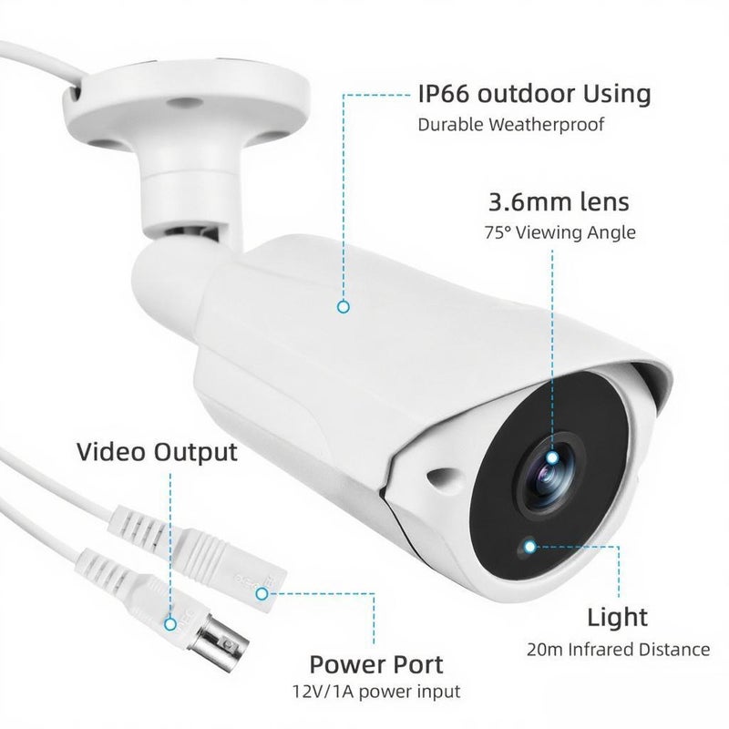 كاميرا مراقبة مرئية مُلكية (CCTV) بدقة 1080P، كاميرا أمان سلكية، كاميرا مراقبة داخلية، مع رؤية ليلية بالأشعة تحت الحمراء، عدسة بعرض زاوية 3.6 مم، بدقة 2.0 ميجا بيكسل، كاميرا مراقبة خارجية لمقاطع الفيديو الرقمية التناظرية (DVR)، مع دعامة مثبتة على الحائط، نظام NTSC - Image 4