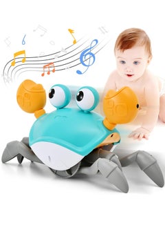 Crawly crab baby toy,Birthday Gifts for Toddler & Newborn, Light-Up Walking Dancing Moving Crab with Music & Obstacle Avoidance,Build in Rechargeable Battery for Crawling Crab Baby Interactive Toy