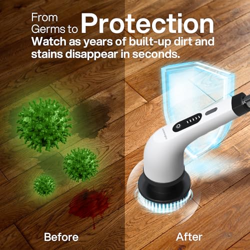 Roboson Electric Spin Scrubber,Cordless Cleaning Brush with 9 Brush Heads,425 RPM,90 Mins Runtime,IPX6 Waterproof,Adjustable Length,3 Speeds,Ideal for Bathroom,Kitchen,Glass,Utensil & Car,White - Image 5
