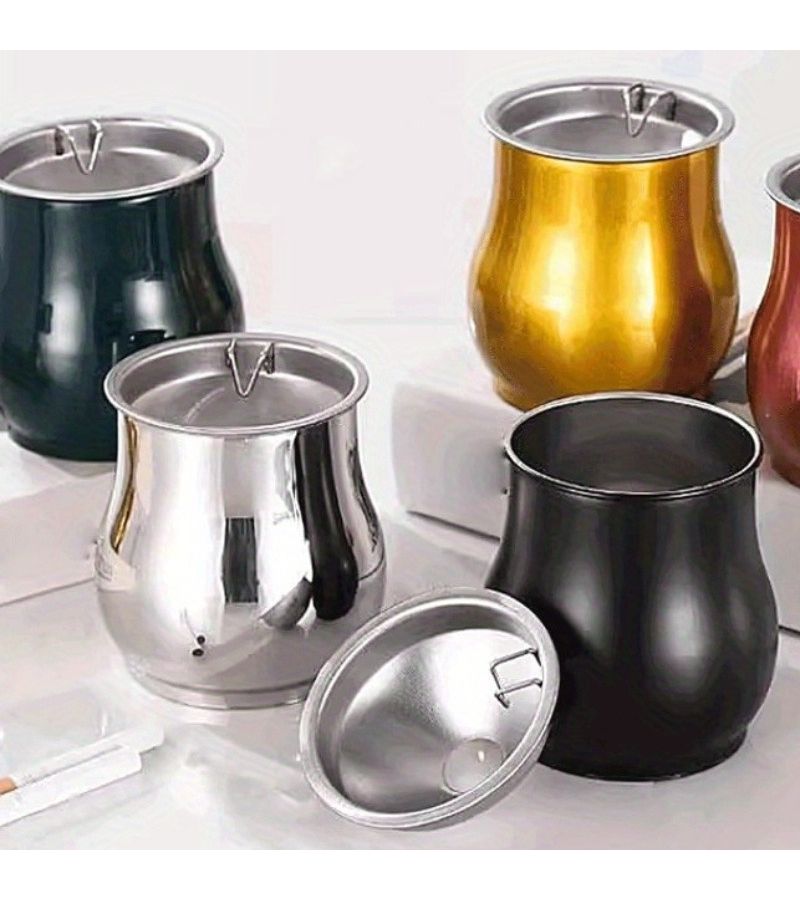 Black Washable Tabletop Ashtray with Removable Lid Windproof Design Decorative for Indoor Outdoor Use Office Camping Home - Image 1
