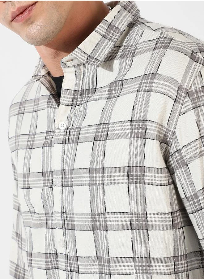 Campus Sutra Checkered Button- Down Casual Shirt