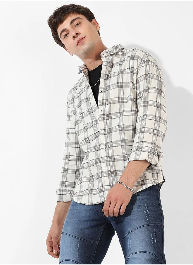 Campus Sutra Checkered Button- Down Casual Shirt