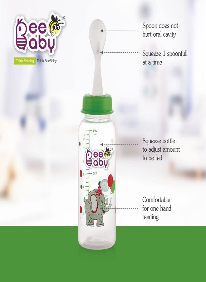 BeeBaby Gentle 2 in 1 Slim Neck Baby Feeding Bottle with Anti-Colic Silicone Nipple & (Plastic) Feeder Spoon, 8M+. (Green, 250 ml) - Image 4