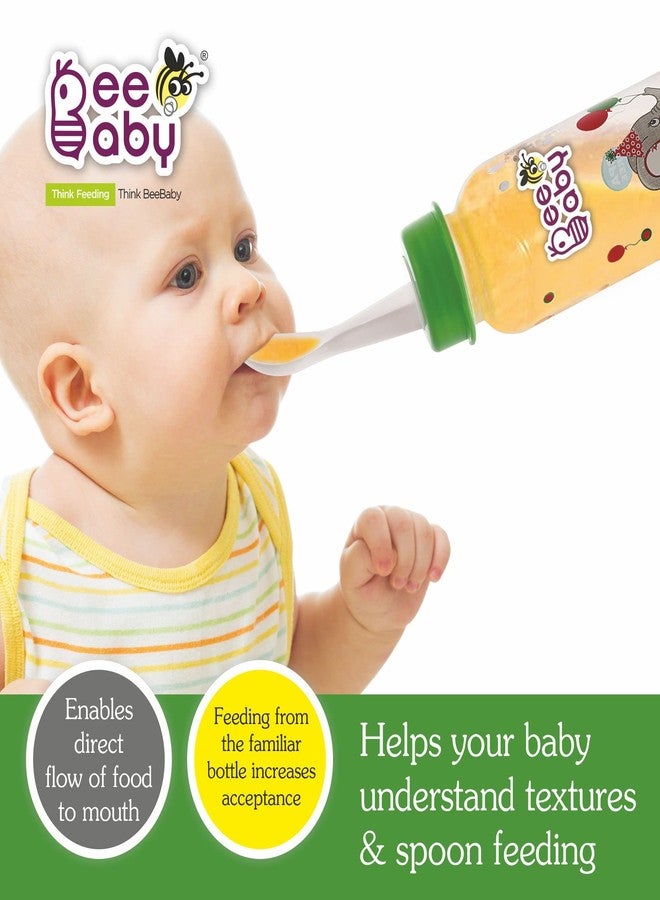 BeeBaby Gentle 2 in 1 Slim Neck Baby Feeding Bottle with Anti-Colic Silicone Nipple & (Plastic) Feeder Spoon, 8M+. (Green, 250 ml) - Image 3