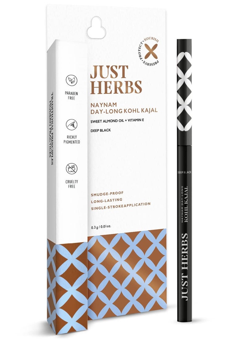 Just Herbs - Retractable 2 in 1 Herbal Eyeliner + Kajal with Almond Oil & Vitamin E 11 Hour Stay Single stroke Smudge proof & Fadeproof  Black 0.3g - Image 1