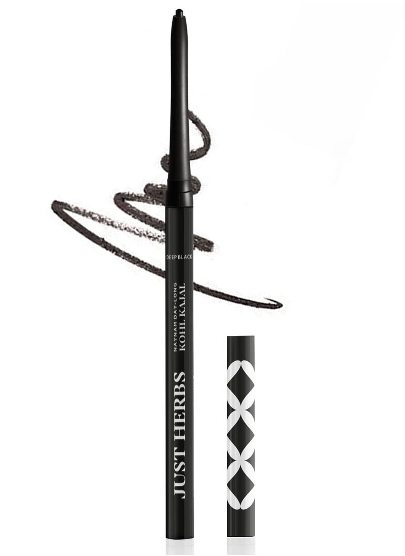 Just Herbs - Retractable 2 in 1 Herbal Eyeliner + Kajal with Almond Oil & Vitamin E 11 Hour Stay Single stroke Smudge proof & Fadeproof  Black 0.3g - Image 1