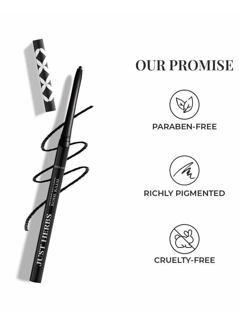 Just Herbs - Retractable 2 in 1 Herbal Eyeliner + Kajal with Almond Oil & Vitamin E 11 Hour Stay Single stroke Smudge proof & Fadeproof  Black 0.3g - Image 1
