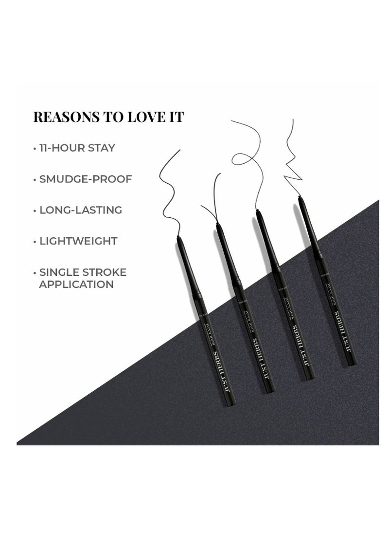 Just Herbs - Retractable 2 in 1 Herbal Eyeliner + Kajal with Almond Oil & Vitamin E 11 Hour Stay Single stroke Smudge proof & Fadeproof  Black 0.3g - Image 1