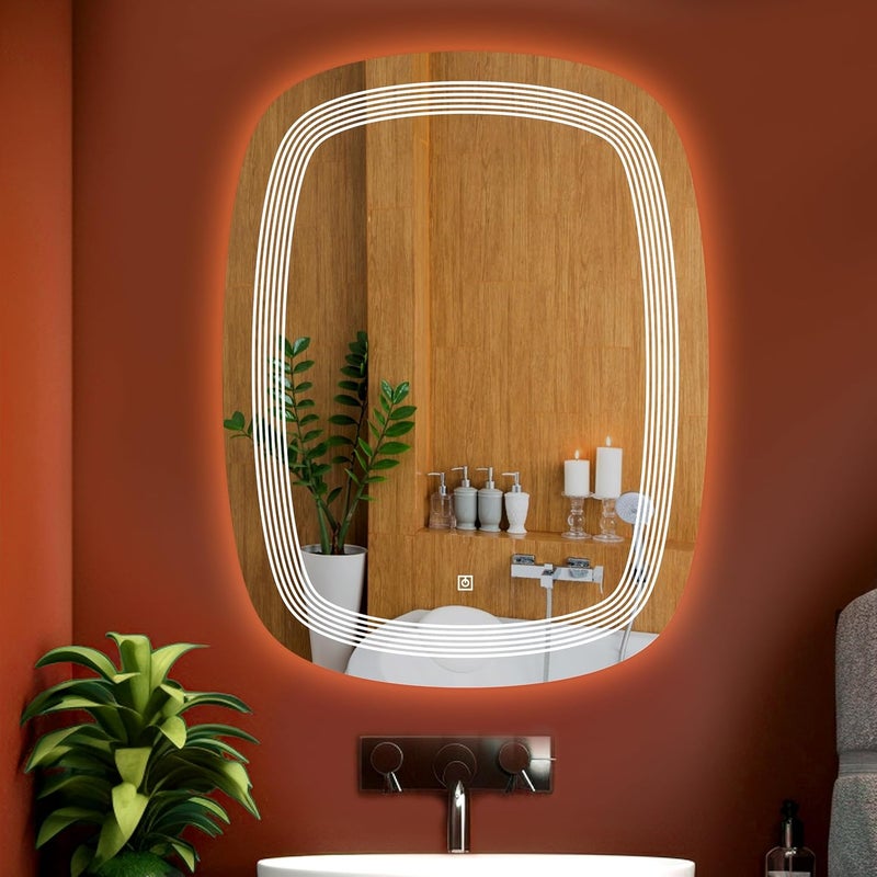 LUPPRA 18x24 Inch WallMounted LED Mirror with Smart Sensor and 3Color Light Warm White Natural Mirror Light Wash Basin Wall Mirror Fancy Washbasin MirrorSmart LED Design