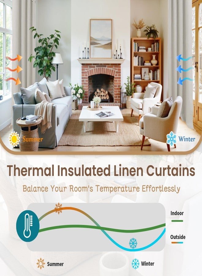 BGment Oatmeal Blackout Curtains for Bedroom 84 Inch Long - Linen Textured Thermal Insulated Light Blocking Lightweight Bronze Grommet Window Drapes for Farmhouse Living Room, 2 Panels, 52 x 84 Inch - Image 5