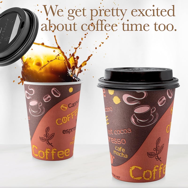 Shop Square Disposable Coffee Cups with Lids 12 oz (100 Pack) - To Go Paper for Hot & Cold Beverages, Coffee, Tea, Chocolate, Water, Juice Eco Friendly - Image 4
