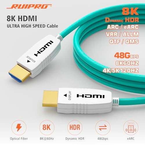 RUIPRO 8K Fiber Optic HDMI Cable 3 Feet 48Gbps 8K60Hz 4K120Hz Dynamic HDR eARC HDCP2.2/2.3 for RTX4080/4090/3080/3090, Xbox S/X, PS5/4, AVR, Projector, LG/Samsung/Sony TV - Image 2