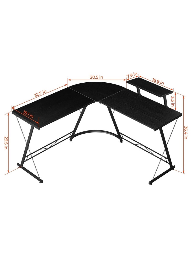 ADEBOLA - Computer Corner Desk,L Shaped Gaming Table with Large Monitor Stand for Home Office,Sturdy Writing Workstation,Gaming Desk with Shelf, Save Space, 129X46X74 Cm Black - Image 1