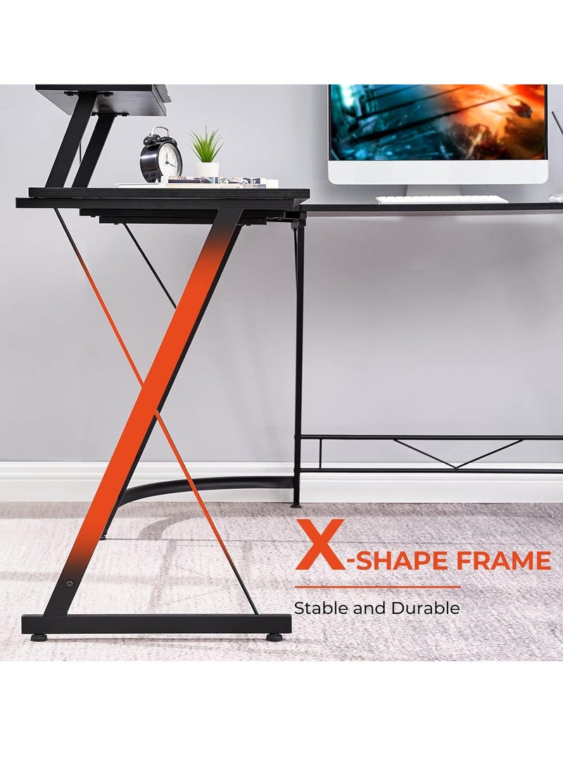 ADEBOLA - Computer Corner Desk,L Shaped Gaming Table with Large Monitor Stand for Home Office,Sturdy Writing Workstation,Gaming Desk with Shelf, Save Space, 129X46X74 Cm Black - Image 1