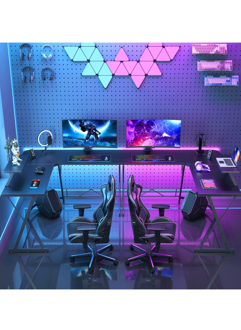 ADEBOLA - Computer Corner Desk,L Shaped Gaming Table with Large Monitor Stand for Home Office,Sturdy Writing Workstation,Gaming Desk with Shelf, Save Space, 129X46X74 Cm Black - Image 1