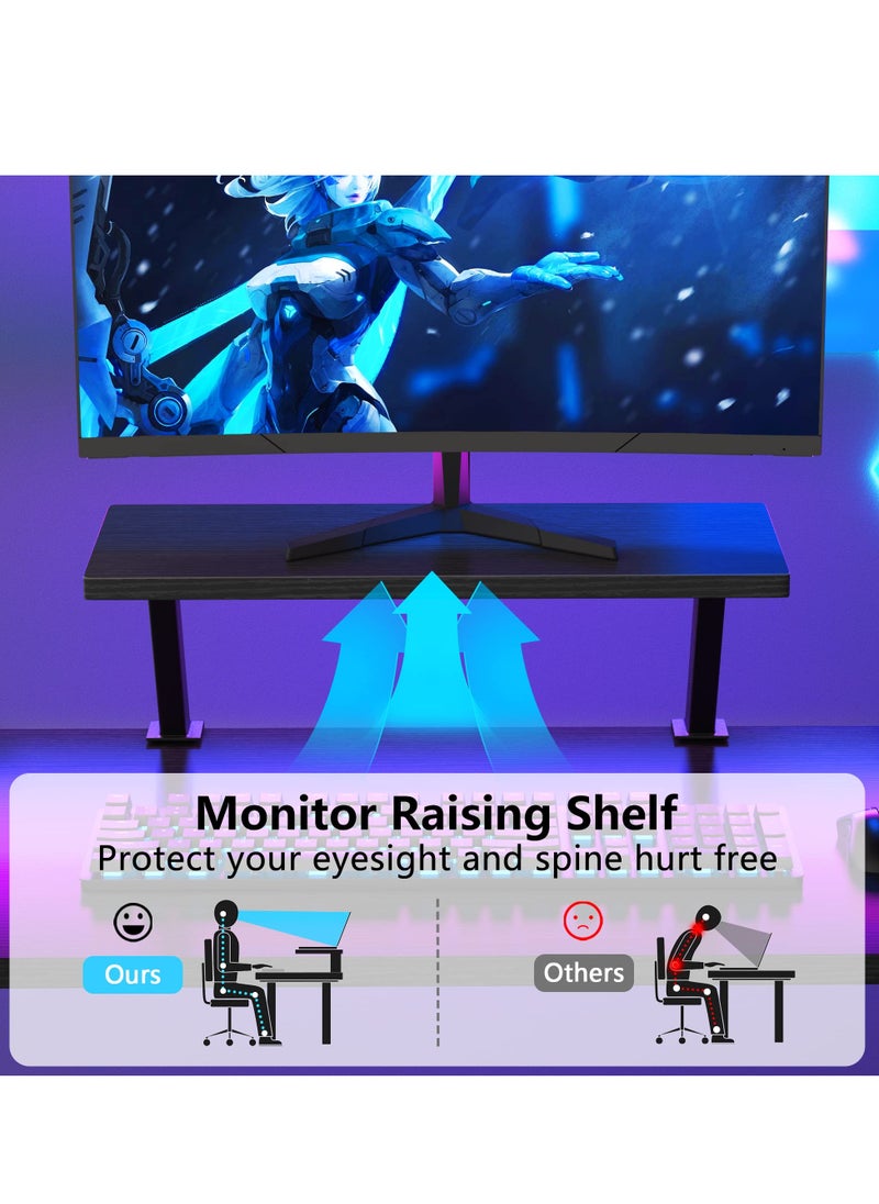 ADEBOLA - Computer Corner Desk,L Shaped Gaming Table with Large Monitor Stand for Home Office,Sturdy Writing Workstation,Gaming Desk with Shelf, Save Space, 129X46X74 Cm Black - Image 1