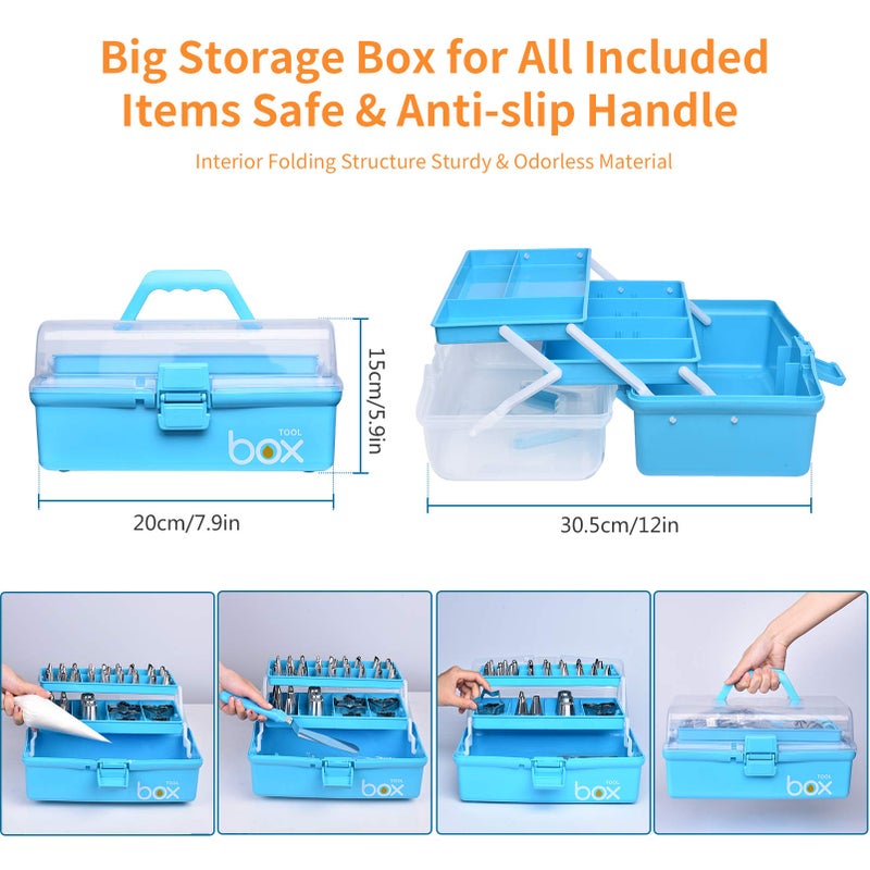 AUKOW Cake Decorating Tools Supplies Kit: 236pcs Baking Accessories with Storage Case - Piping Bags and Icing Tips Set - Cupcake Cookie Frosting Fondant Bakery Set for Adults Beginners or Professional, Blue - Image 3